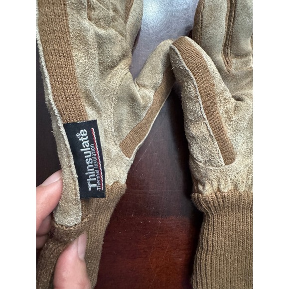 Mens Genuine Leather Thinsulate Thermal Insulation Gloves L XL Brown Knit Cuff - Picture 3 of 5